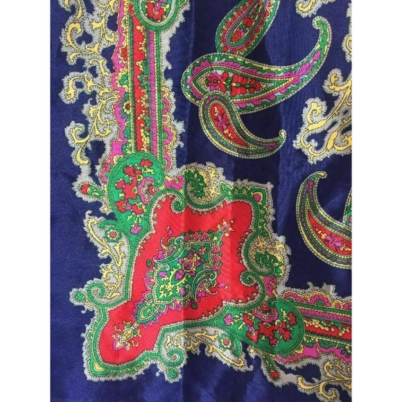 Colorful Paisley Kaleidoscope Designer Square Scarf Blue Red Silky Poly 29.5" - Picture 6 of 8